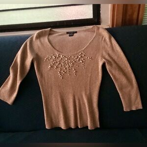 August Silk Gold Sweater with Pearl Details